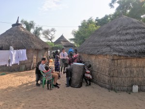 Viajeros en una aldea de Senegal, los niños disfrutando con su visita